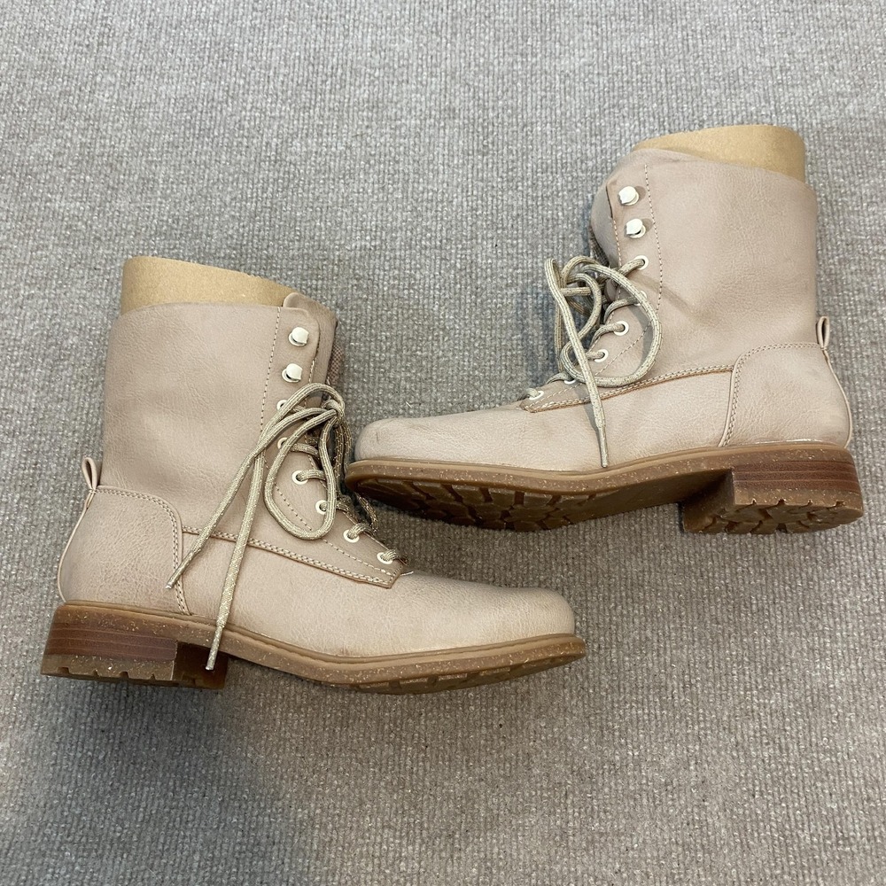 B.o.c Boots Womens Size 10 Beige Synthetic Ankle Combat Lace Up Zip Carter - Picture 2 of 12